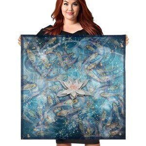 Goldfish Pond & Lotus Flower Square Pure Silk Scarf